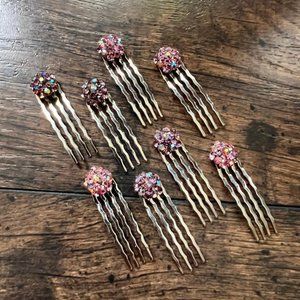 8 Soho Style Crystal Cluster Mini Hair Combs in Pink and Purple